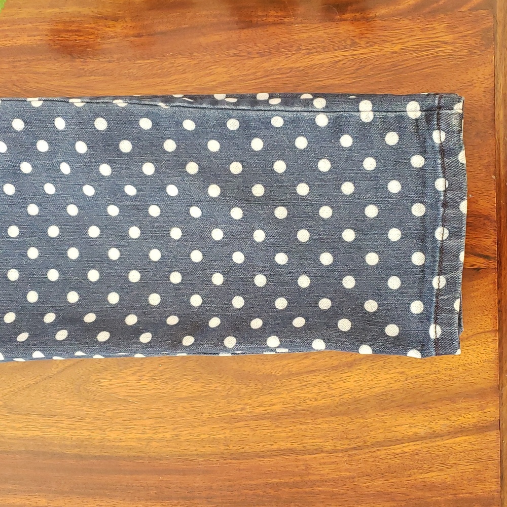 CHICO’S Platinum Blue White Polka Dot Cropped Stretch Denim Jeans Size 0.5 S 6 - Picture 8 of 12